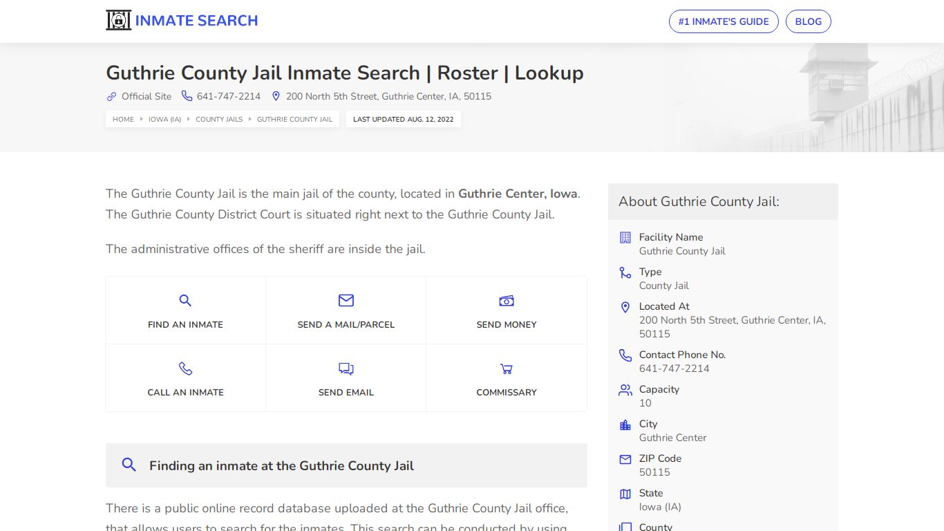 Guthrie County Jail Inmate Search | Roster | Lookup